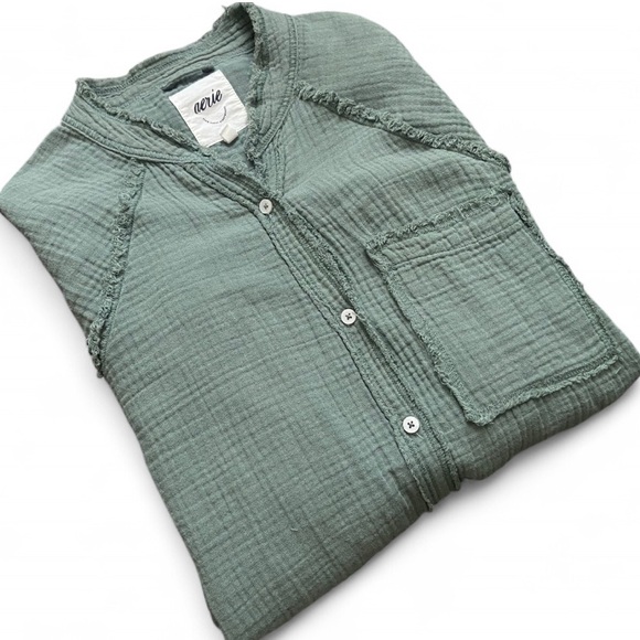 Aerie Olive Green Gauze Button Down Shirt – Size XS - Picture 3 of 7